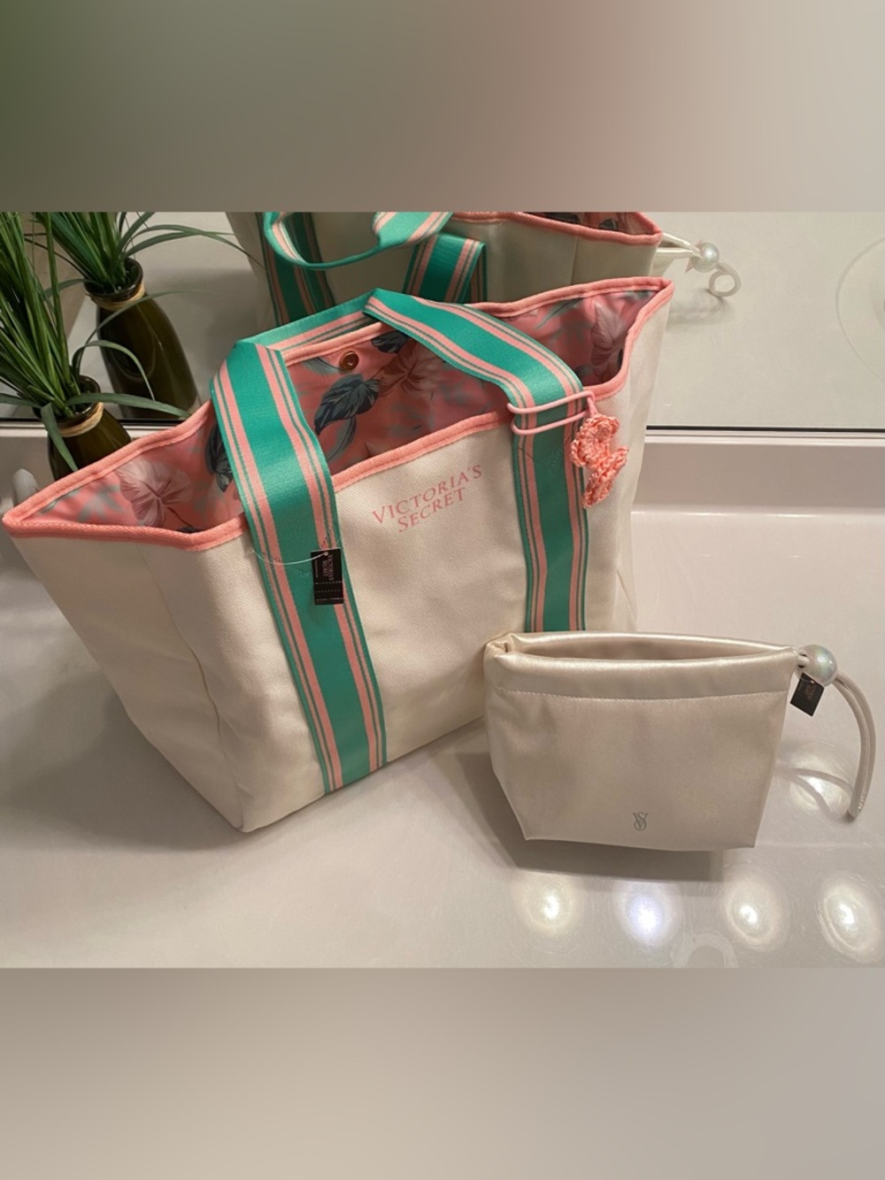Victoria's Secret Floral Tote and Makeup Bag